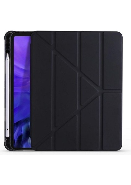 Ipad 10.nesil A16 Air 11INÇ Siyah Renkli Kapaklı Kalemli Stant Kılıfı
