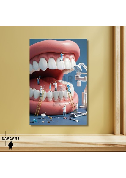 Tekli Dikey Kanvas Diş Poliklinik Tablosu Ağızda Tedavi Yapan Insanlar