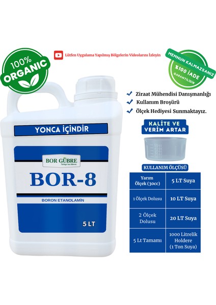 Bor-8-5lt- Yonca Için Organik Sıvı Gübre-Ürün Sayısı Artar-Kalite ve Verim Artar.