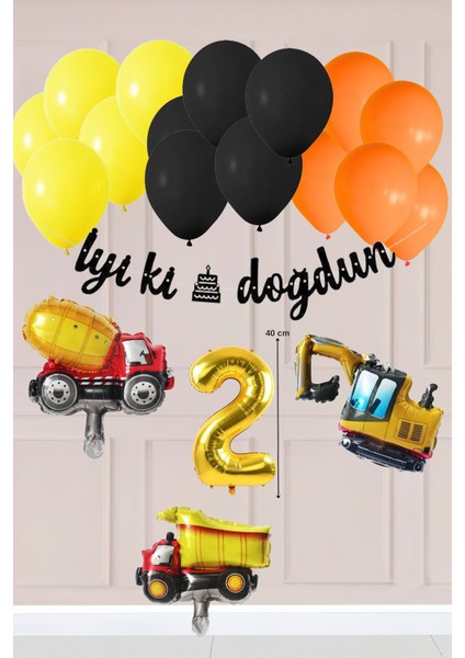 2 Yaş Inşaat Konsept Doğum Günü Balon Seti Inşaat Araçları Tema Balon Zinciri fiyatları