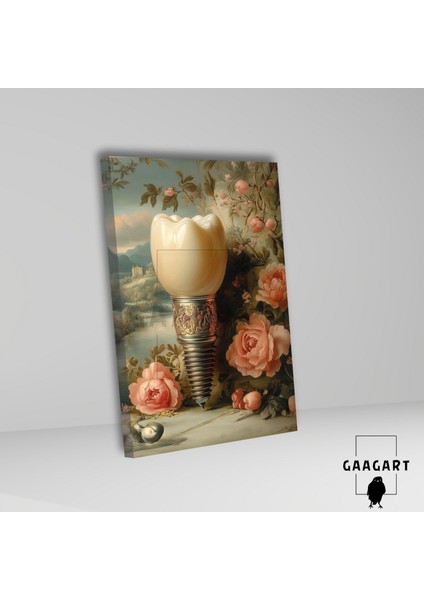 Tekli Dikey Kanvas Diş Poliklinik Tablosu Pembe Çiçekli Esikitme Implant fiyatları