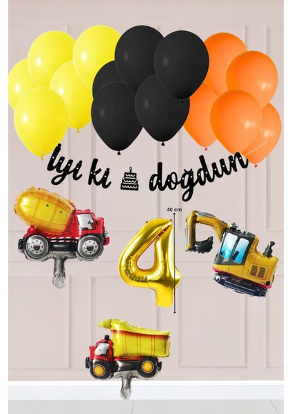 4 Yaş Inşaat Konsept Doğum Günü Balon Seti Inşaat Araçları Tema Balon Zinciri fiyatları