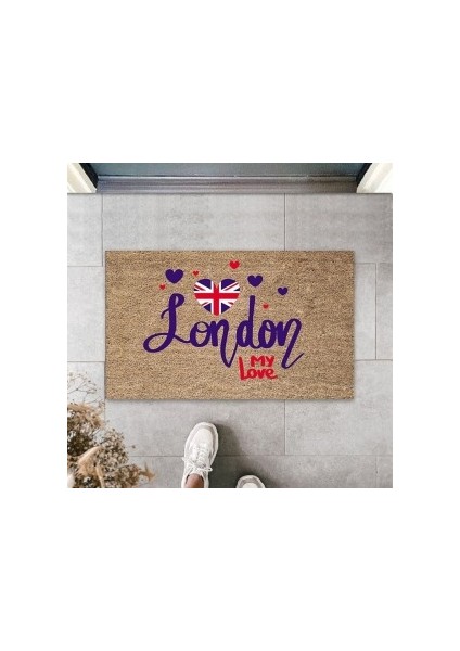 Dijital Baskı Kahverengi London My Love Paspas PS1065