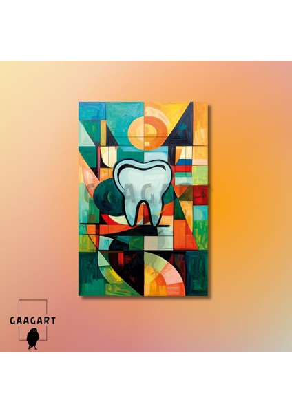 Tekli Dikey Kanvas Diş Poliklinik Tablosu Renkli Tasarım Diş modelleri