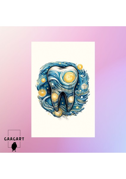 Tekli Dikey Kanvas Diş Poliklinik Tablosu Yıldızlı Gece Tasarımlı Diş modelleri