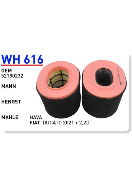 Wh616 Oem 52180232 Fiat ducato 2021-2,2 d Otomobil hava filtre air filter