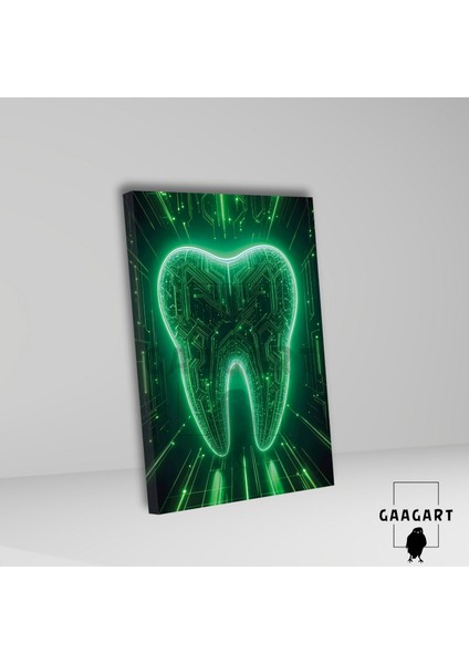 Tekli Dikey Kanvas Diş Poliklinik Tablosu Yeşil Tasarım Diş fiyatları