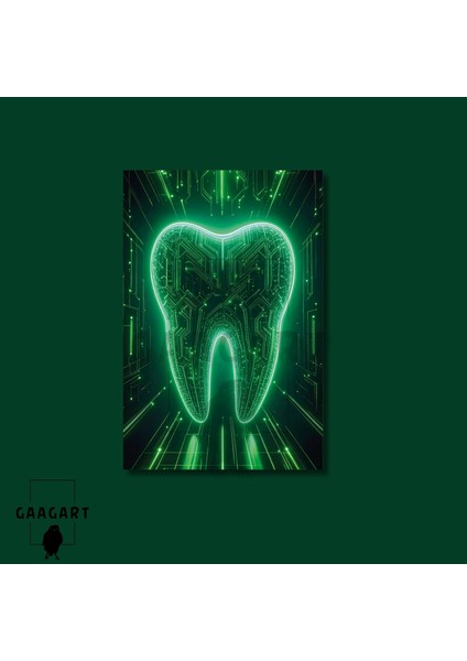 Tekli Dikey Kanvas Diş Poliklinik Tablosu Yeşil Tasarım Diş modelleri