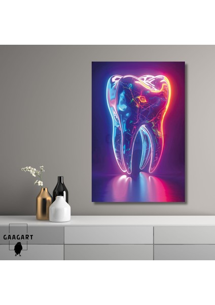 Tekli Dikey Kanvas Diş Poliklinik Tablosu Işıltılı Diş