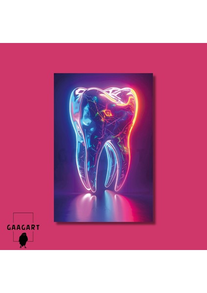 Tekli Dikey Kanvas Diş Poliklinik Tablosu Işıltılı Diş modelleri