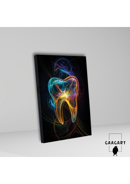 Tekli Dikey Kanvas Diş Poliklinik Tablosu Işık Hüzmelerinden Diş modelleri