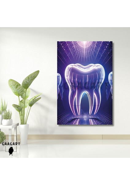 Tekli Dikey Kanvas Diş Poliklinik Tablosu Mor Tasarım Diş