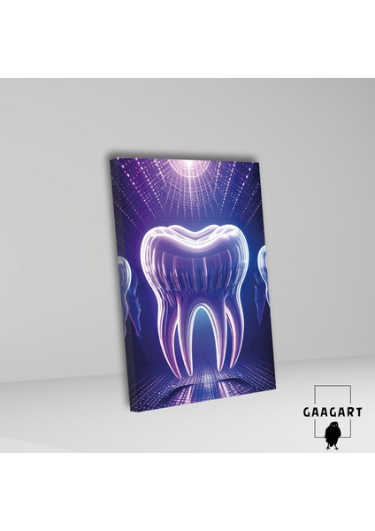 Tekli Dikey Kanvas Diş Poliklinik Tablosu Mor Tasarım Diş modelleri