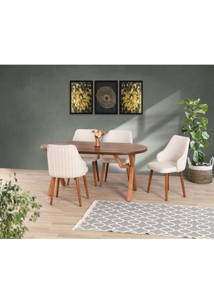 Uyar Ceviz 4 Adet Verona Sandalye 90*160 Sahra Sabit Masa Takımı