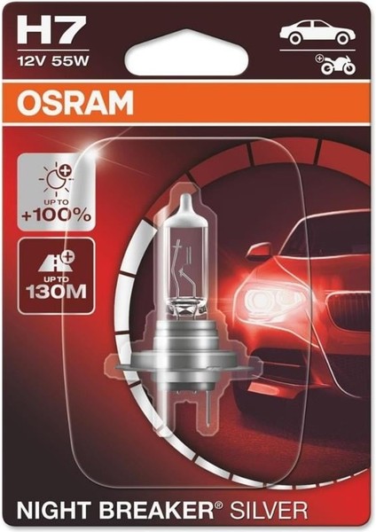 12V H7 Ampul 55W +%100 Fazla Işık Nıght Breaker Sılver (1 Ad)