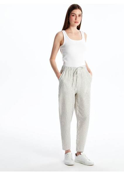 Yeni Sezon Beli Lastikli Cizgili Muslin Kadin Pantolon - S5NI07Z8