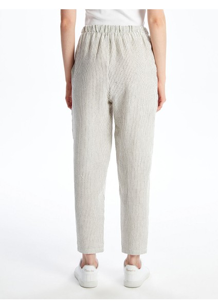 Yeni Sezon Beli Lastikli Cizgili Muslin Kadin Pantolon - S5NI07Z8 fırsatları