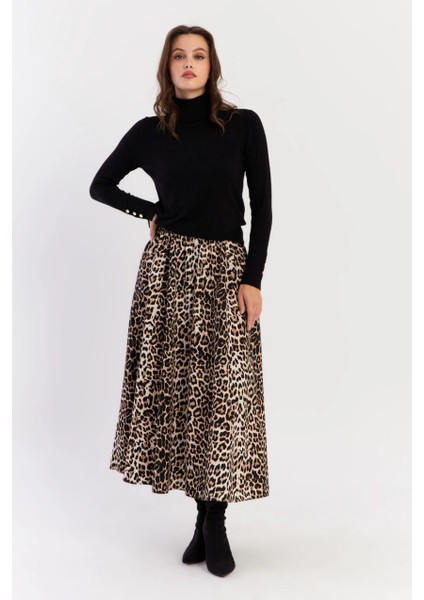 Kadın Camel-Siyah Leopar Çan Etek ELA3951