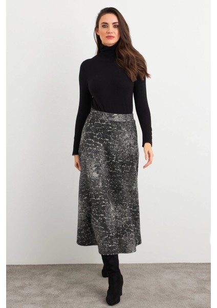 Kadın Taş-Siyah Desenli Çan Etek MLON3007