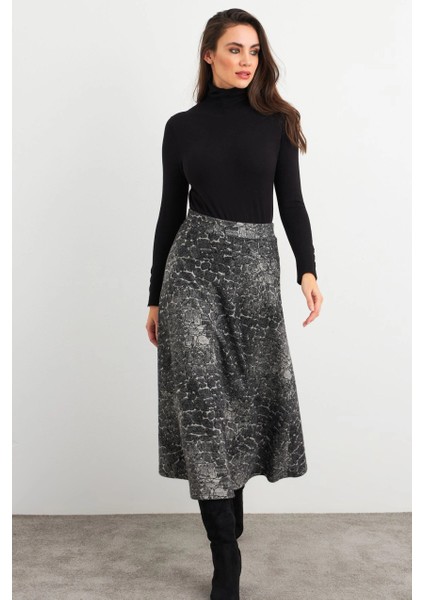 Kadın Taş-Siyah Desenli Çan Etek MLON3007 modelleri