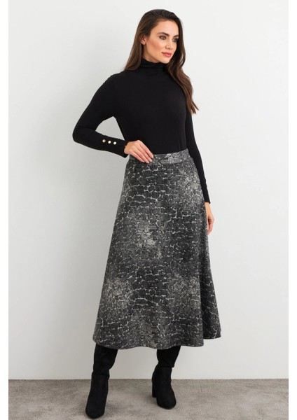 Kadın Taş-Siyah Desenli Çan Etek MLON3007 fırsatları