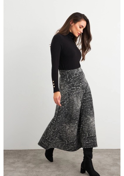 Kadın Taş-Siyah Desenli Çan Etek MLON3007 indirimleri