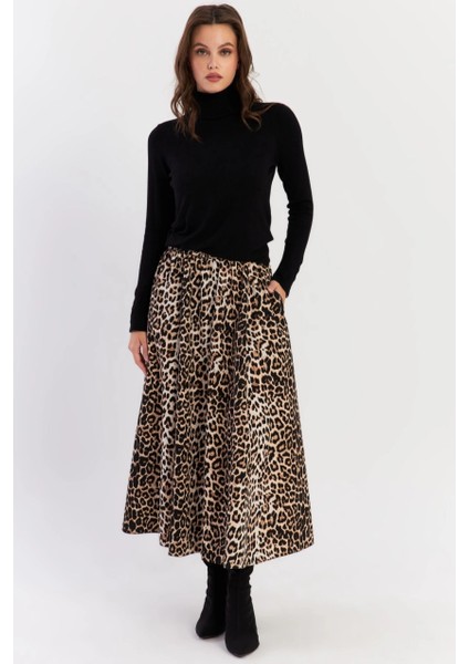 Kadın Camel-Siyah Leopar Çan Etek ELA3951 fiyatları