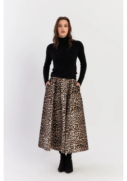Kadın Camel-Siyah Leopar Çan Etek ELA3951 fırsatları