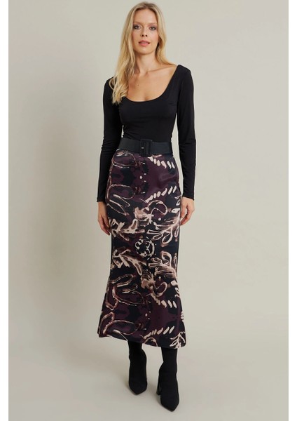 Kadın Mürdüm Desenli Saten Etek MCAR1060 fiyatları
