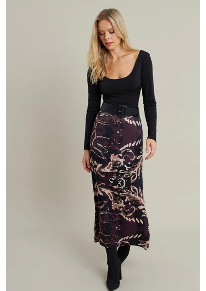 Kadın Mürdüm Desenli Saten Etek MCAR1060 modelleri