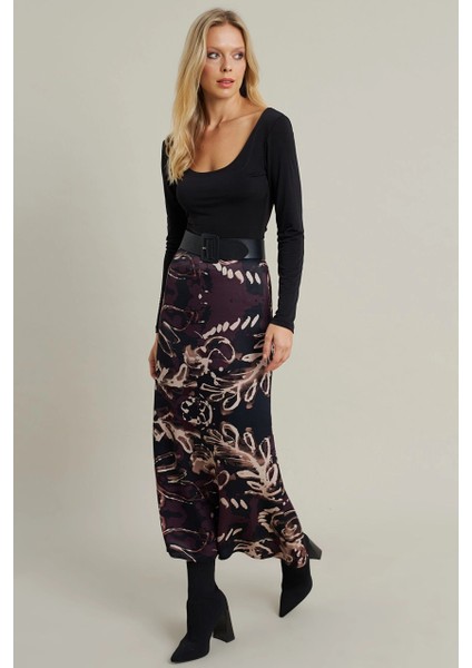 Kadın Mürdüm Desenli Saten Etek MCAR1060 fırsatları