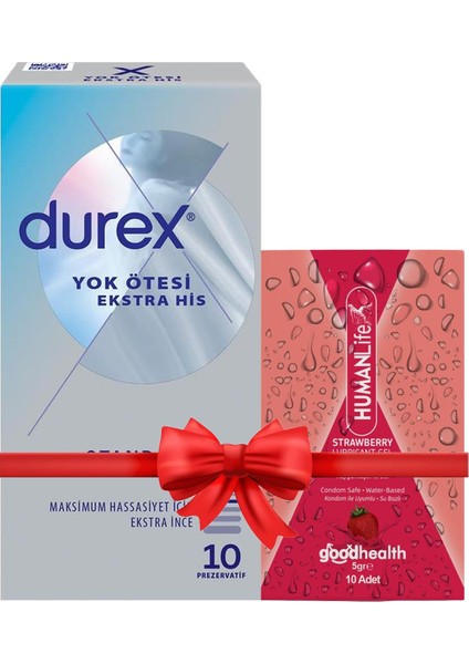 Yok Ötesi Ekstra Ince Ekstra His 10'lu Prezervatif + Humanlife 5 gr x 10 Çilek Aromalı Jel Lubricant