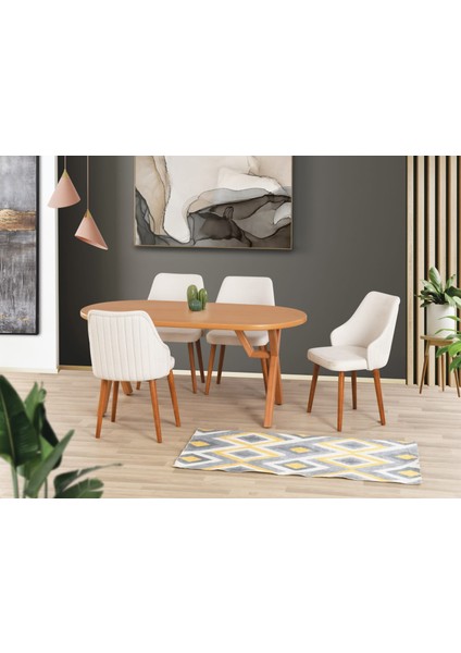 Uyar Kayın Kaplama 4 Adet Verona Sandalye 90*160 Sahra Sabit Masa Takımı