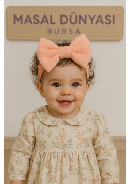 Büyük Fiyonklu Kız Bebek / Çocuk Saç Bandı Somon