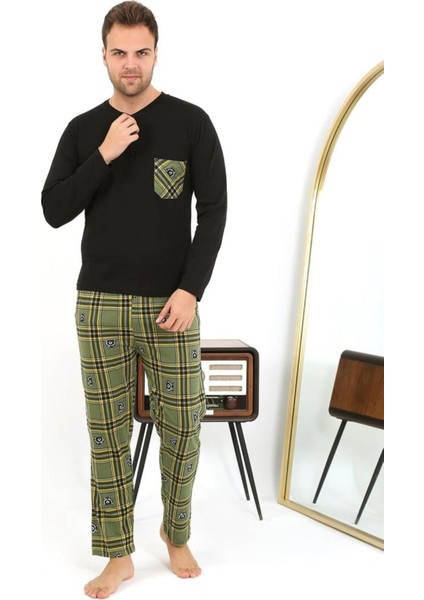 Erkek Uzun Kol Penye Siyah Pijama Takımı 6861