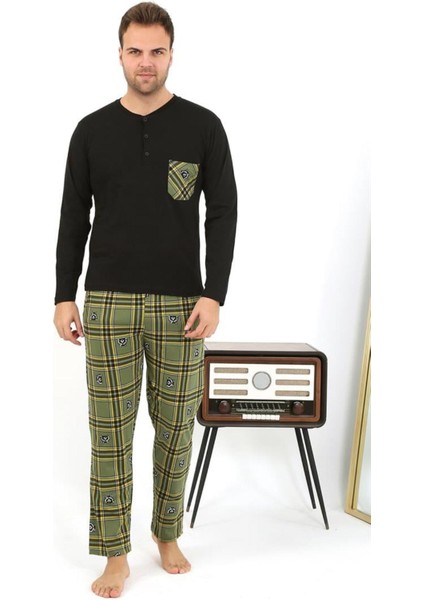 Erkek Uzun Kol Penye Siyah Pijama Takımı 6861 modelleri