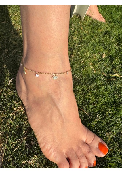 Göz Charmlı Taş Sallantılı Halhal Gold Renk modelleri