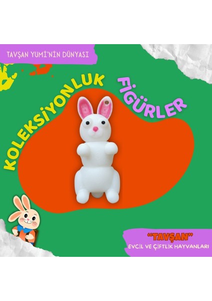 Evcil ve Çiftlik Hayvanları Koleksiyonu - 4 Parça Hareketli Eğlenceli Oyuncaklar ve Bilgilendirici Kartlar- Köpek, Kedi, Tavşan, İnek modelleri