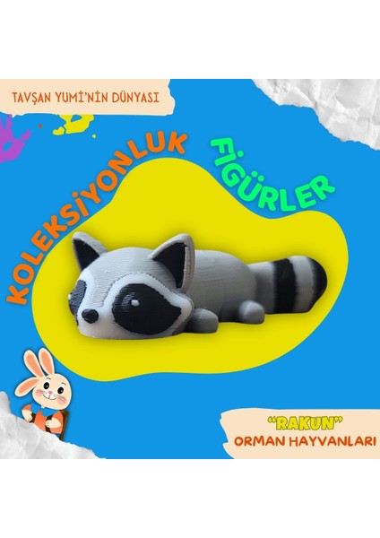 Orman Hayvanları Koleksiyonu - 4 Parça Hareketli ve Eğlenceli Oyuncaklar ve Bilgilendirici Kartlar - Geyik, Tilki, Rakun, Boz Ayı modelleri