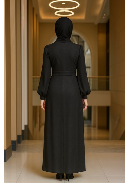 Simli Tesettür Kalem Bağlamalı Abiye Elbise modelleri