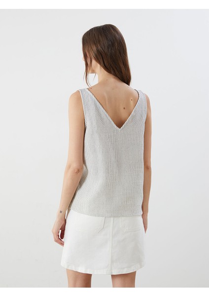 Yeni Sezon V Yaka Cizgili Muslin Bluz - S5NI01Z8 fırsatları