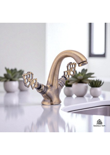 Isaoğlu Yapı Eskitme Musluk Antik Lavabo Bataryası Özel Seri Vintage Armatür
