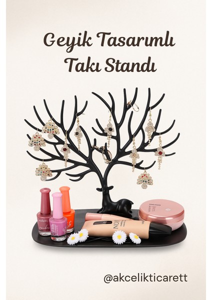 Akçelik Ticaret Geyik Tasarımlı Takı Standı | Dekoratif Takı Organizer | Kolye, Yüzük, Bileklik Askılığı