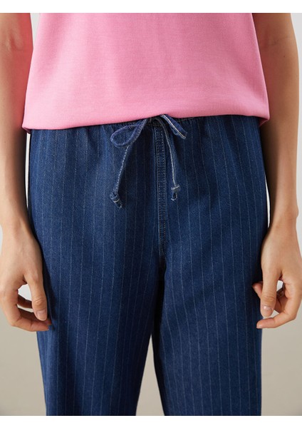 Yeni Sezon Beli Lastikli Cizgili Wideleg Kadin Jean Pantolon - S5GN68Z8 modelleri
