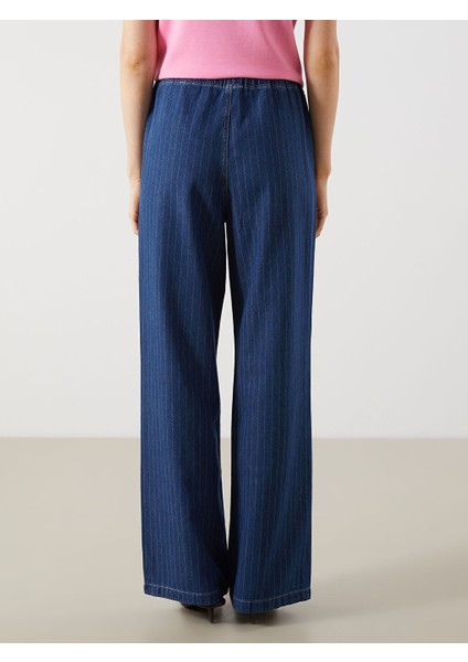 Yeni Sezon Beli Lastikli Cizgili Wideleg Kadin Jean Pantolon - S5GN68Z8 fırsatları