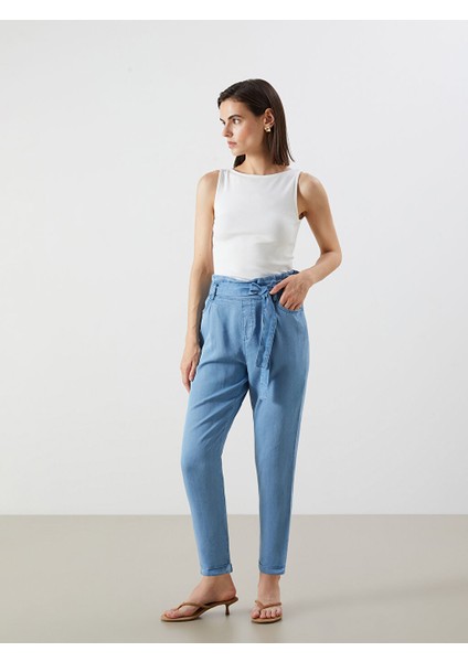 Yeni Sezon Beli Kusakli Paperbag Kadin Jean Pantolon - S5JG50Z8