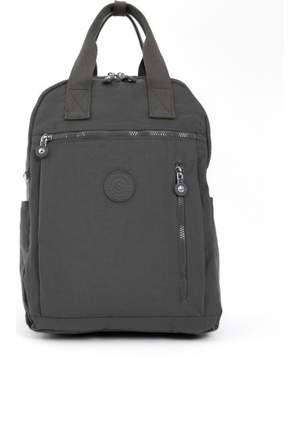 Unisex Suya Dayanıklı Krinkıl Kumaş Çok Gözlü Koyu Gri Laptop Okul ve Sırt Çantası