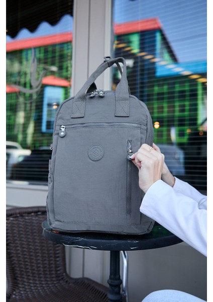 Unisex Suya Dayanıklı Krinkıl Kumaş Çok Gözlü Koyu Gri Laptop Okul ve Sırt Çantası fiyatları