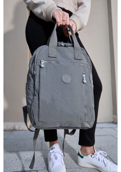 Unisex Suya Dayanıklı Krinkıl Kumaş Çok Gözlü Koyu Gri Laptop Okul ve Sırt Çantası indirimleri