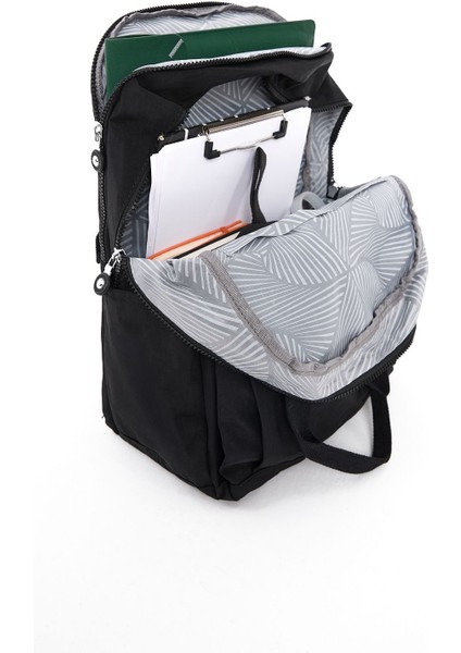 Unisex Suya Dayanıklı Krinkıl Kumaş Çok Gözlü Koyu Gri Laptop Okul ve Sırt Çantası